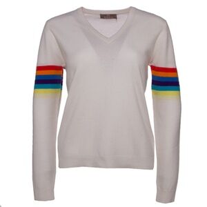 NWT Brodie Fine Cashmere V Neck Sweater in White, Size M
